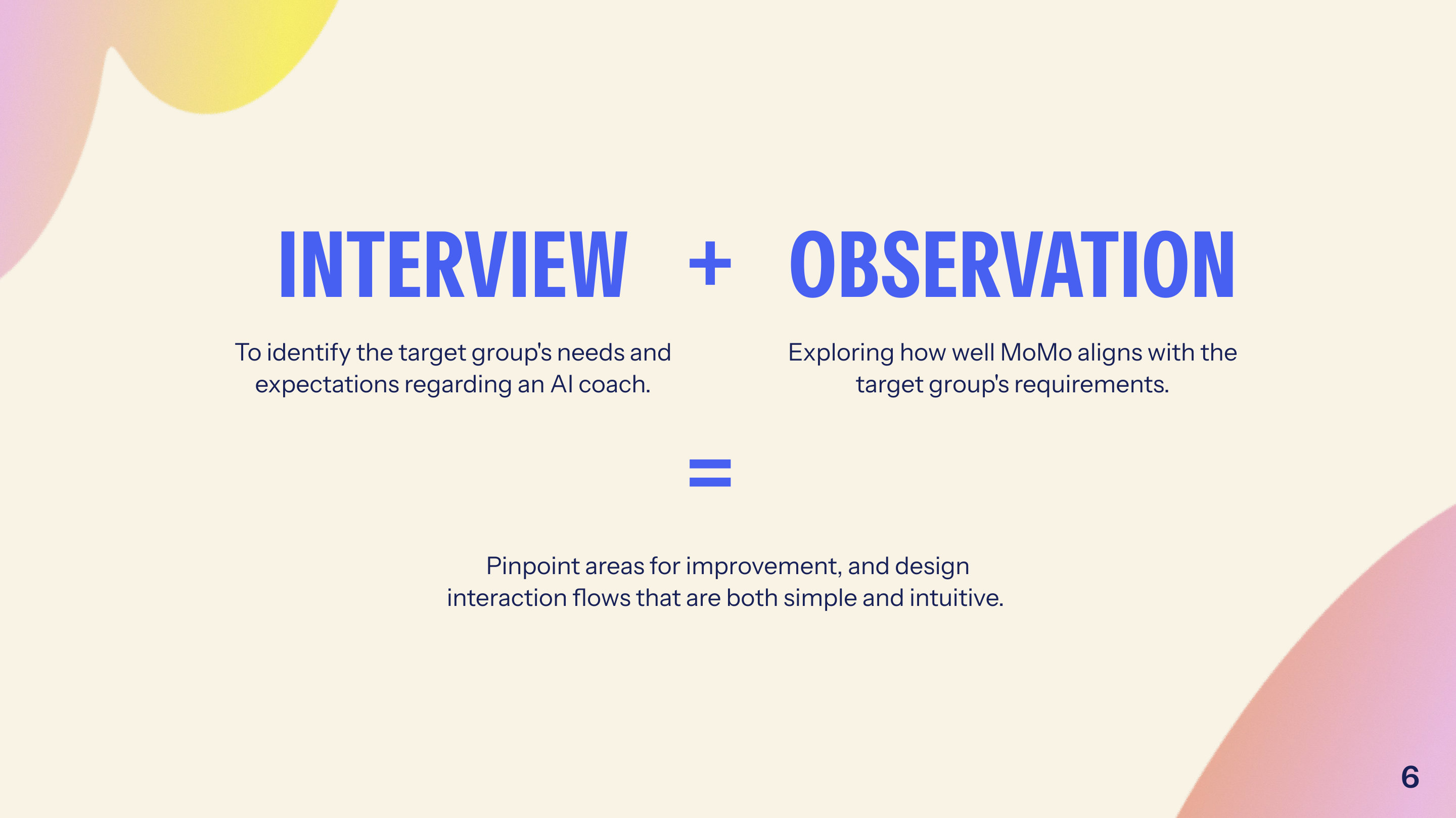 Metodöversikt som visar intervjuer och observation som researchupplägg
