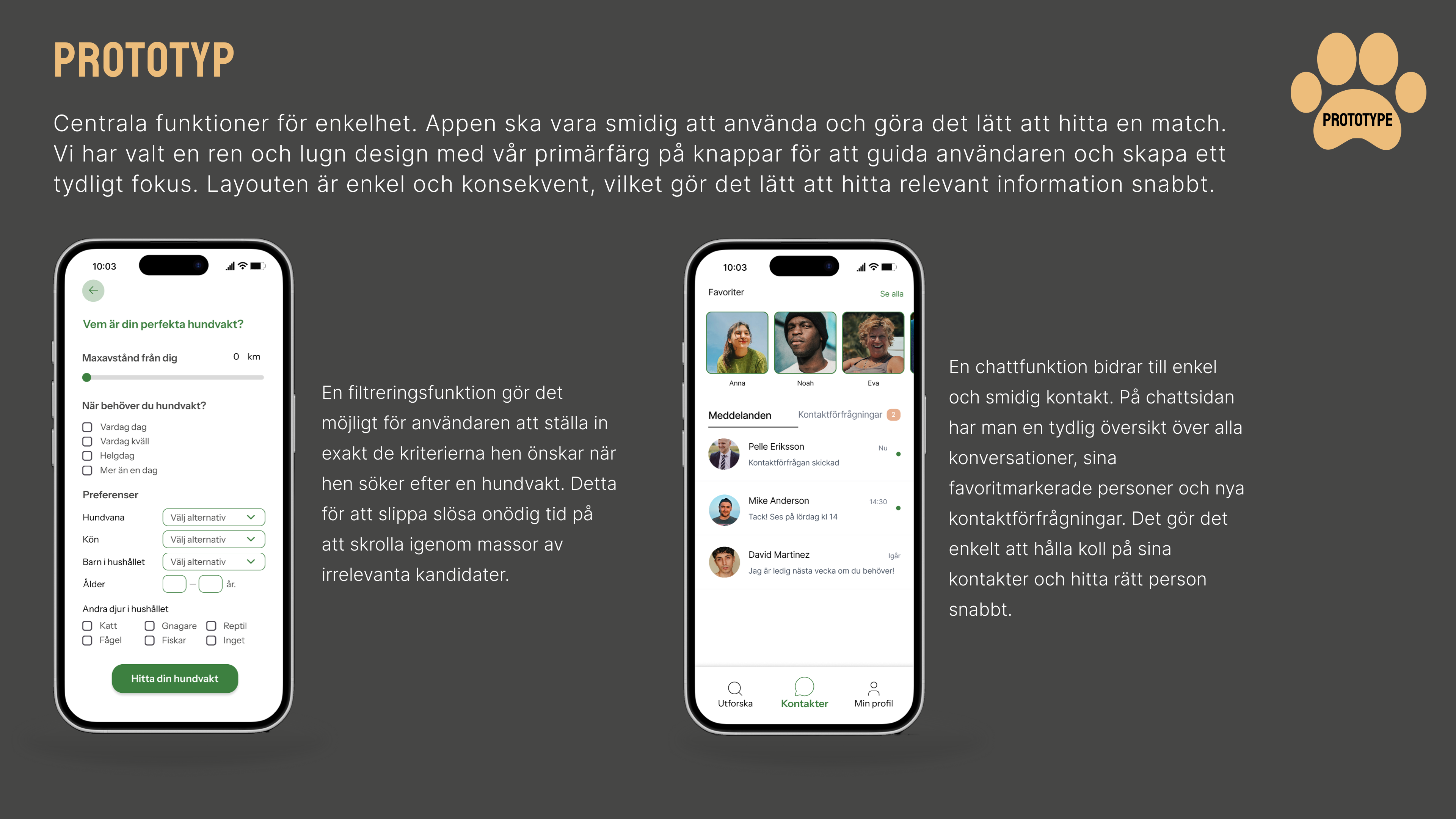 Prototyp-exempel med filtrering och chatt